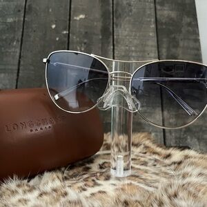 LONGCHAMP Paris Silver Aviator Sunglasses LO134S  715 58 []17  140 #2 w/ Case